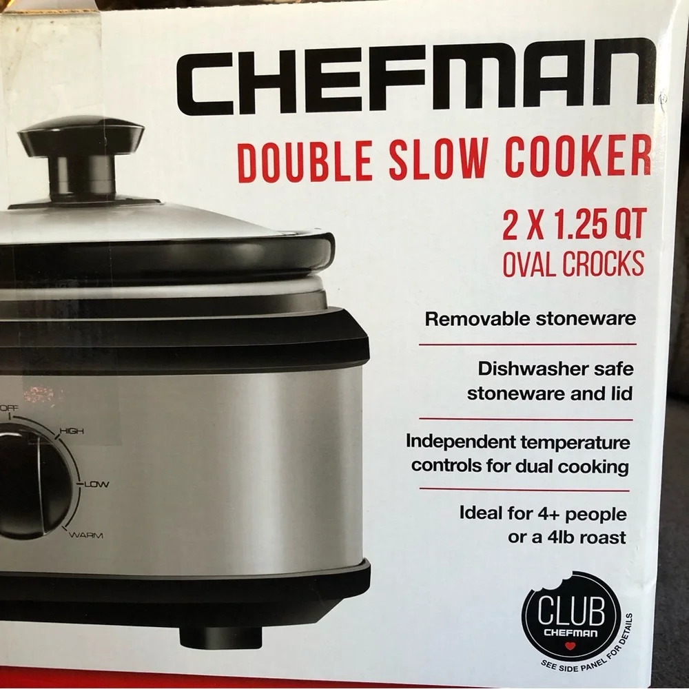 Chefman Double Slow Cooker 2 x 1.25 Quart Oval Stoneware Crocks - Dual Controls